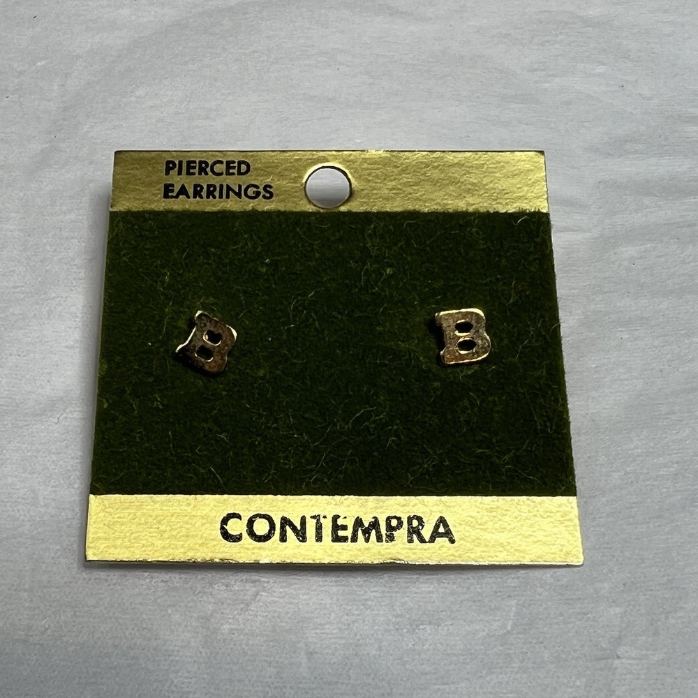Vintage letter B Contempra Stud Gold Earrings Monogram NOS